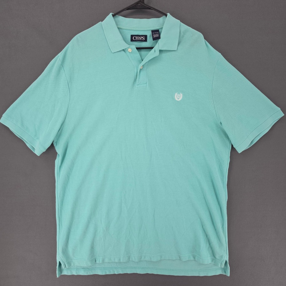 Chaps Mens XL Mint Green Cotton Pique Short Sleeve Crest Logo Polo Shirt